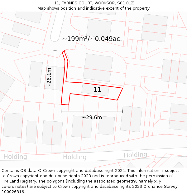 11, FARNES COURT, WORKSOP, S81 0LZ: Plot and title map