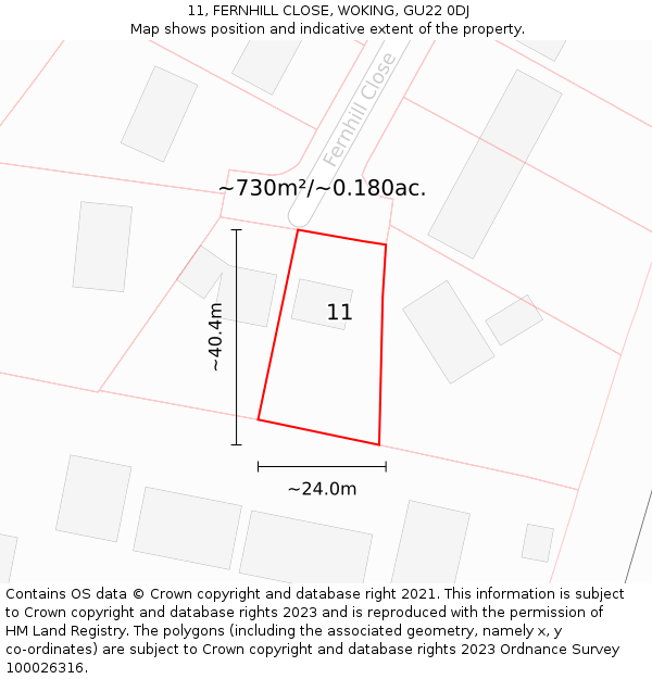 11, FERNHILL CLOSE, WOKING, GU22 0DJ: Plot and title map