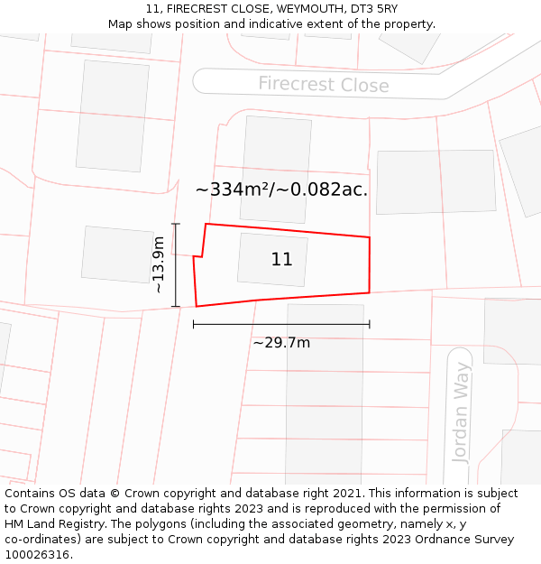 11, FIRECREST CLOSE, WEYMOUTH, DT3 5RY: Plot and title map