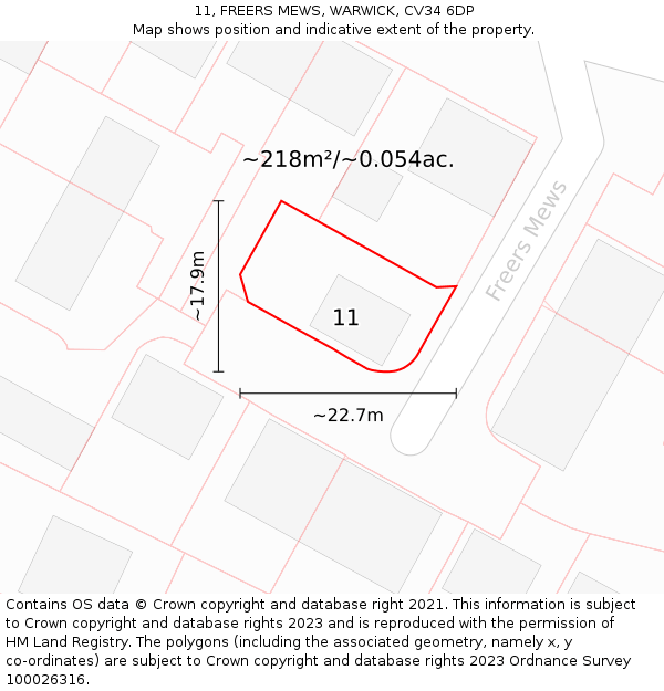 11, FREERS MEWS, WARWICK, CV34 6DP: Plot and title map