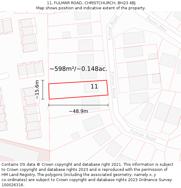 11, FULMAR ROAD, CHRISTCHURCH, BH23 4BJ: Plot and title map