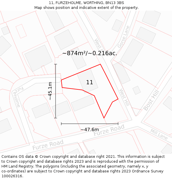 11, FURZEHOLME, WORTHING, BN13 3BS: Plot and title map