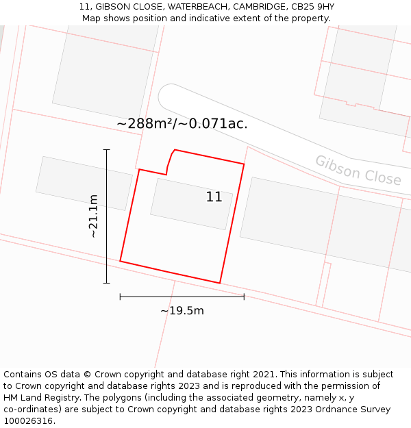 11, GIBSON CLOSE, WATERBEACH, CAMBRIDGE, CB25 9HY: Plot and title map