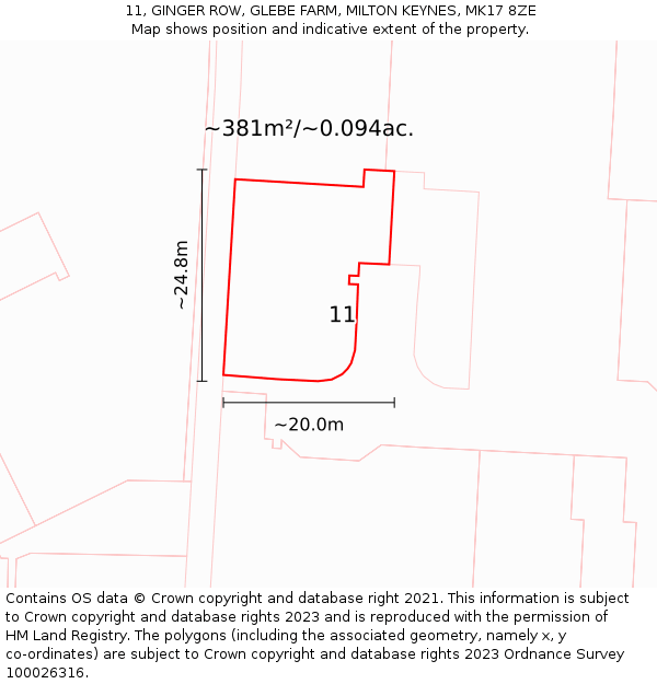 11, GINGER ROW, GLEBE FARM, MILTON KEYNES, MK17 8ZE: Plot and title map