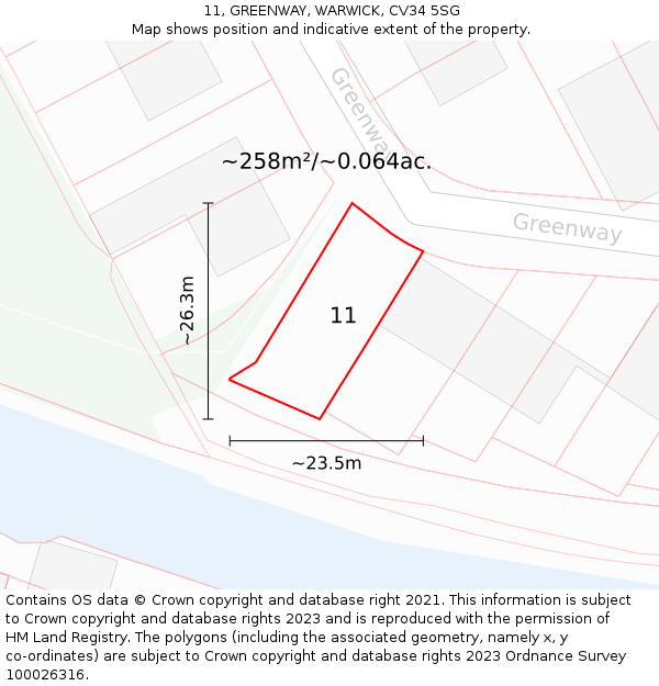 11, GREENWAY, WARWICK, CV34 5SG: Plot and title map