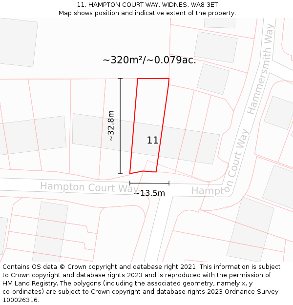 11, HAMPTON COURT WAY, WIDNES, WA8 3ET: Plot and title map