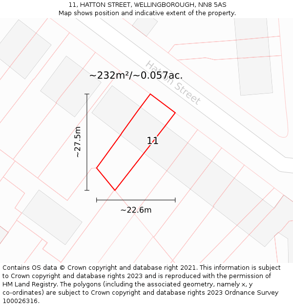 11, HATTON STREET, WELLINGBOROUGH, NN8 5AS: Plot and title map