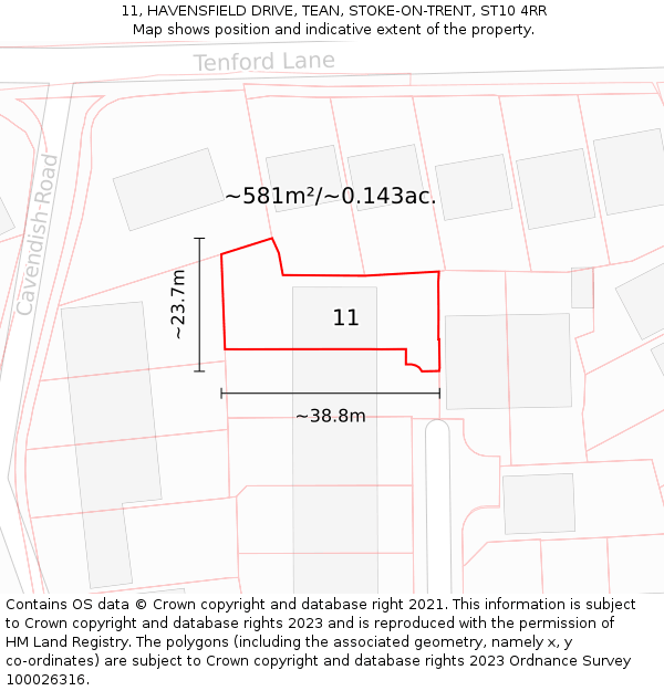 11, HAVENSFIELD DRIVE, TEAN, STOKE-ON-TRENT, ST10 4RR: Plot and title map