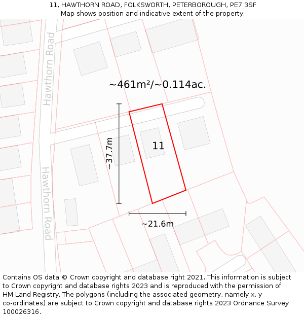 11, HAWTHORN ROAD, FOLKSWORTH, PETERBOROUGH, PE7 3SF: Plot and title map