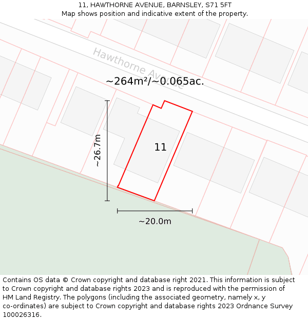 11, HAWTHORNE AVENUE, BARNSLEY, S71 5FT: Plot and title map