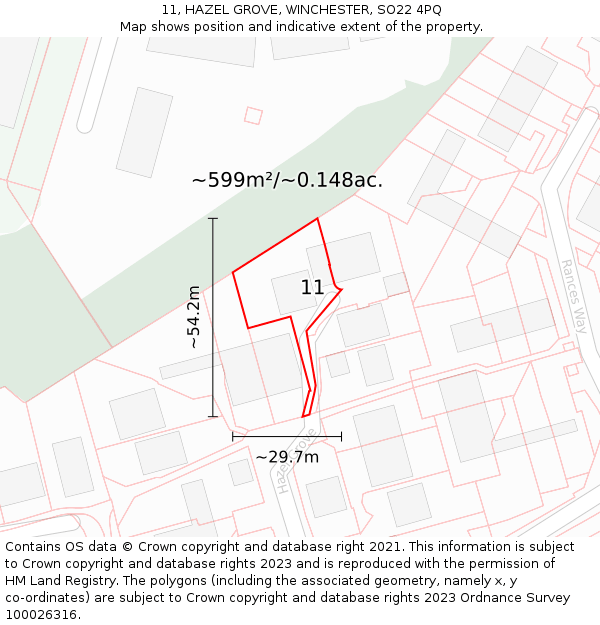 11, HAZEL GROVE, WINCHESTER, SO22 4PQ: Plot and title map