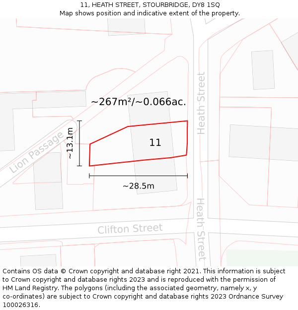11, HEATH STREET, STOURBRIDGE, DY8 1SQ: Plot and title map