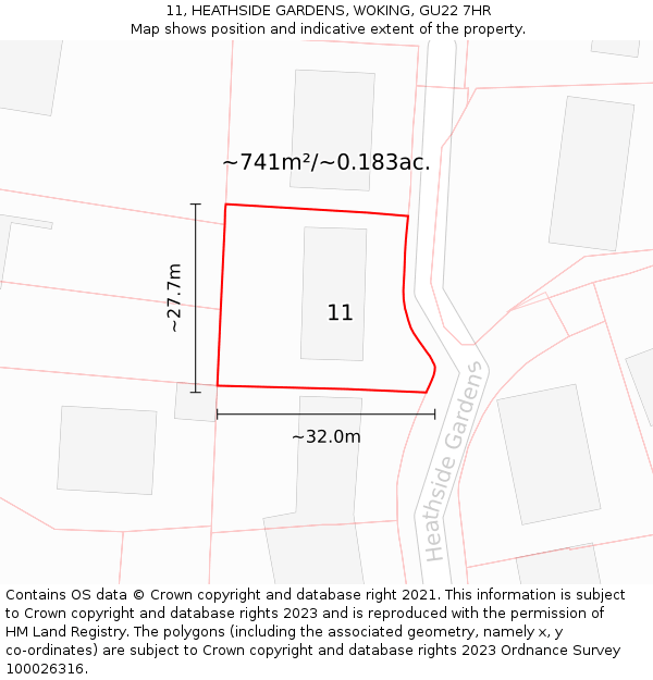 11, HEATHSIDE GARDENS, WOKING, GU22 7HR: Plot and title map