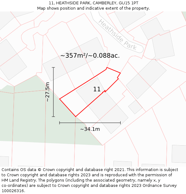 11, HEATHSIDE PARK, CAMBERLEY, GU15 1PT: Plot and title map