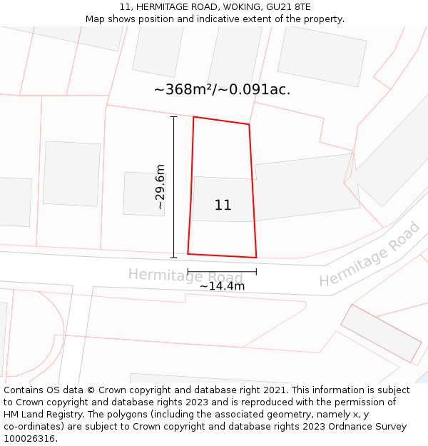 11, HERMITAGE ROAD, WOKING, GU21 8TE: Plot and title map