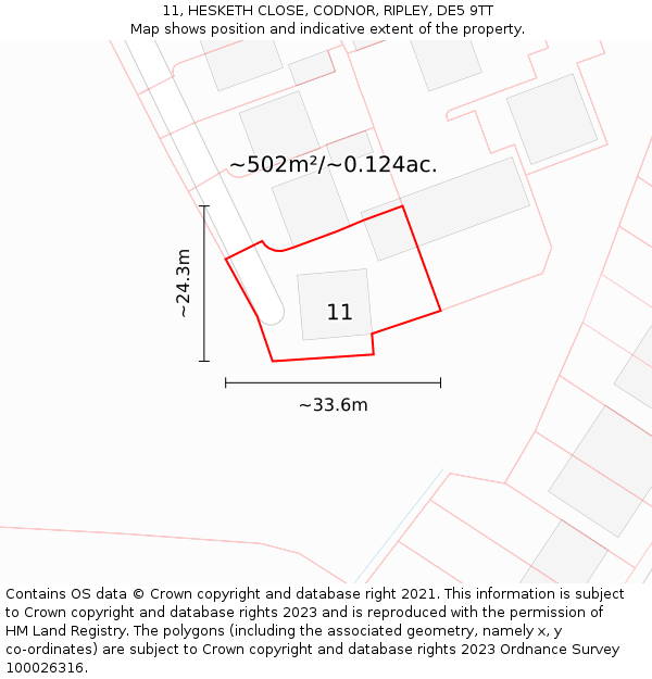 11, HESKETH CLOSE, CODNOR, RIPLEY, DE5 9TT: Plot and title map