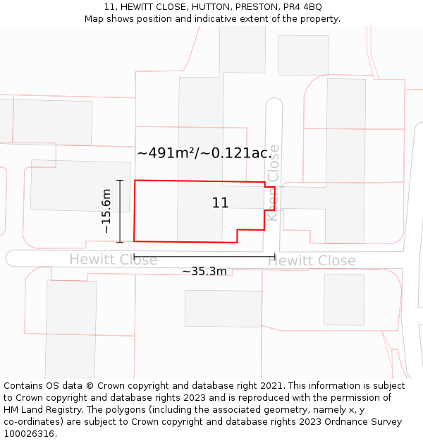 11, HEWITT CLOSE, HUTTON, PRESTON, PR4 4BQ: Plot and title map