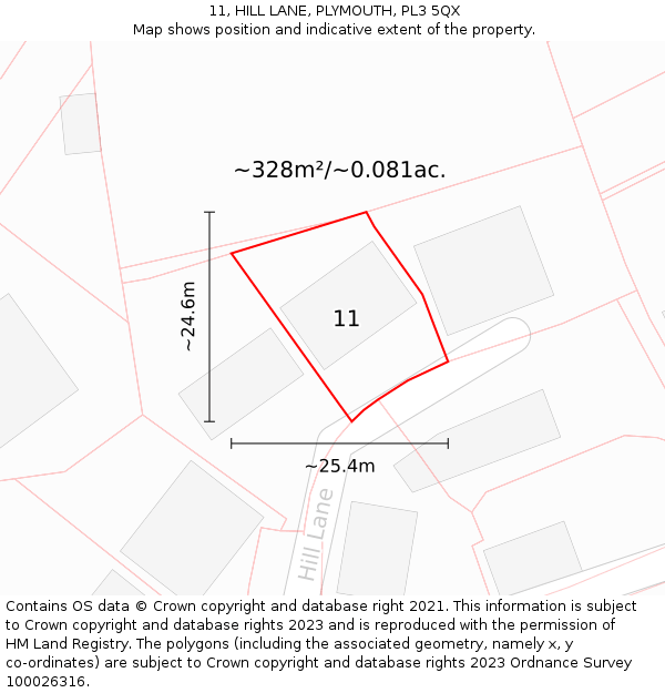 11, HILL LANE, PLYMOUTH, PL3 5QX: Plot and title map