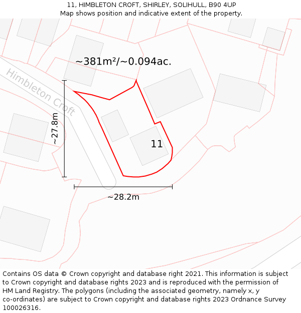 11, HIMBLETON CROFT, SHIRLEY, SOLIHULL, B90 4UP: Plot and title map