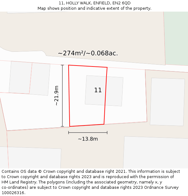 11, HOLLY WALK, ENFIELD, EN2 6QD: Plot and title map