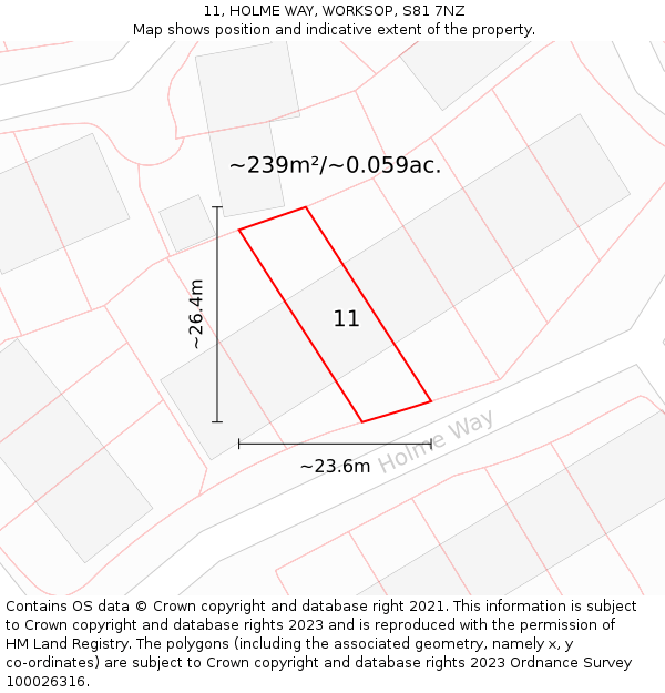 11, HOLME WAY, WORKSOP, S81 7NZ: Plot and title map