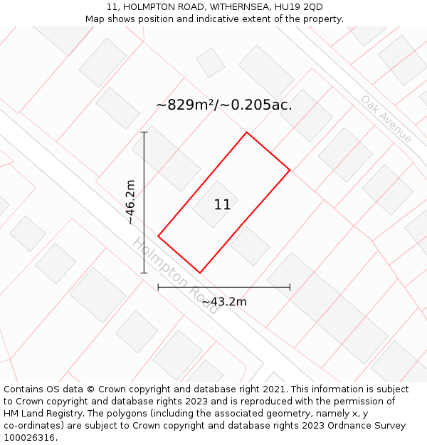 11, HOLMPTON ROAD, WITHERNSEA, HU19 2QD: Plot and title map