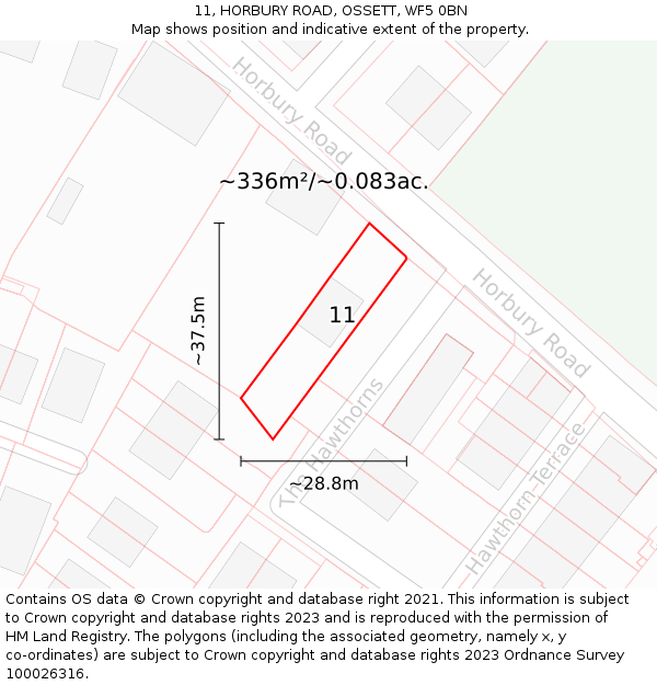 11, HORBURY ROAD, OSSETT, WF5 0BN: Plot and title map