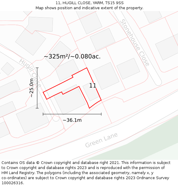 11, HUGILL CLOSE, YARM, TS15 9SS: Plot and title map