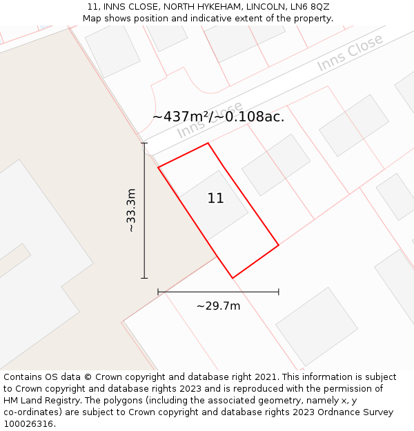 11, INNS CLOSE, NORTH HYKEHAM, LINCOLN, LN6 8QZ: Plot and title map