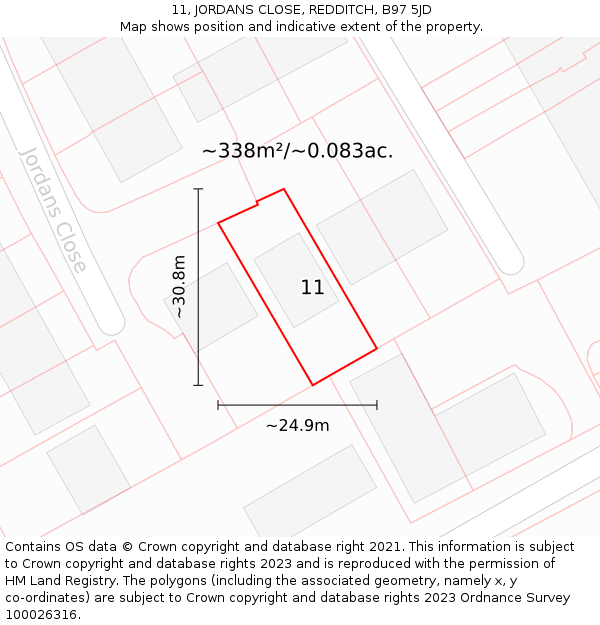 11, JORDANS CLOSE, REDDITCH, B97 5JD: Plot and title map