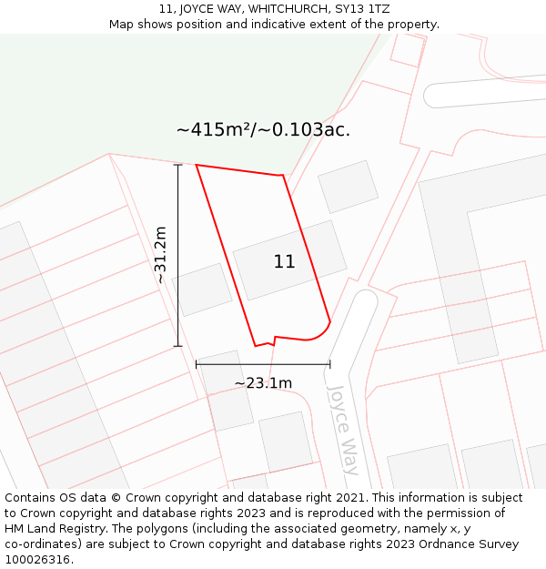 11, JOYCE WAY, WHITCHURCH, SY13 1TZ: Plot and title map