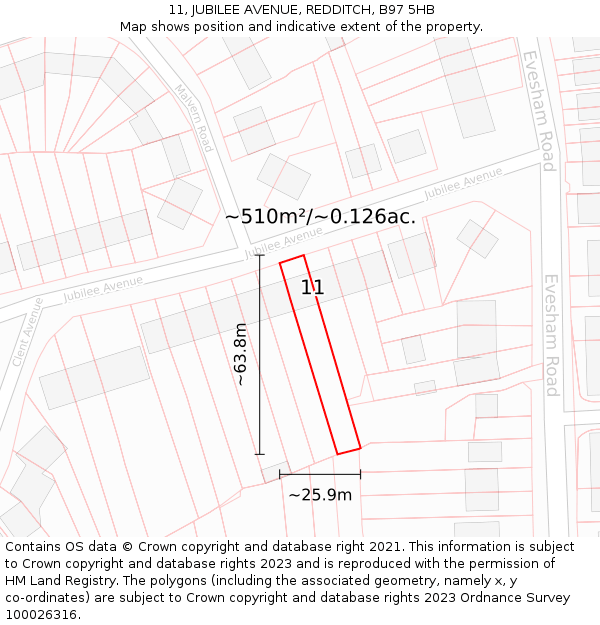 11, JUBILEE AVENUE, REDDITCH, B97 5HB: Plot and title map