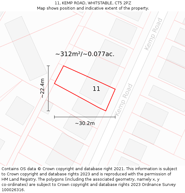 11, KEMP ROAD, WHITSTABLE, CT5 2PZ: Plot and title map