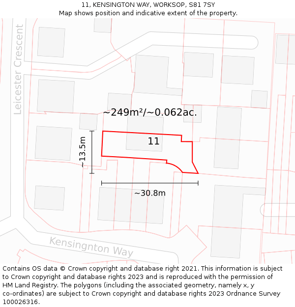 11, KENSINGTON WAY, WORKSOP, S81 7SY: Plot and title map