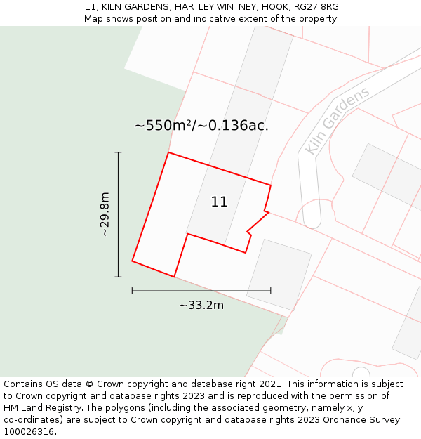 11, KILN GARDENS, HARTLEY WINTNEY, HOOK, RG27 8RG: Plot and title map