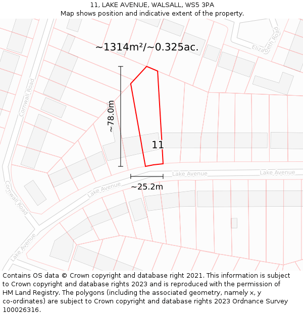 11, LAKE AVENUE, WALSALL, WS5 3PA: Plot and title map