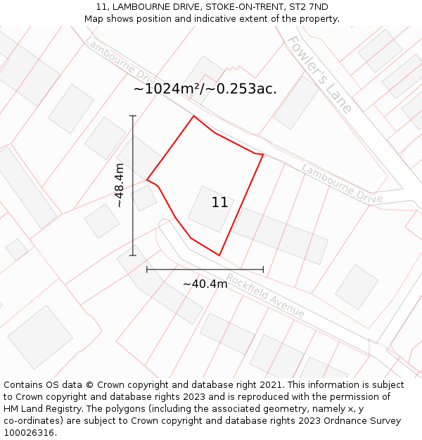 11, LAMBOURNE DRIVE, STOKE-ON-TRENT, ST2 7ND: Plot and title map