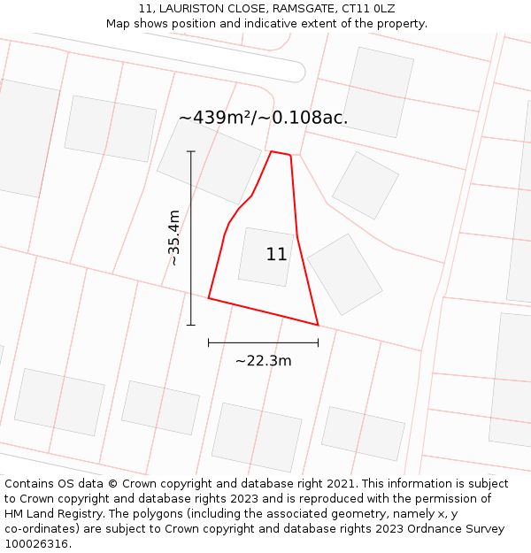 11, LAURISTON CLOSE, RAMSGATE, CT11 0LZ: Plot and title map