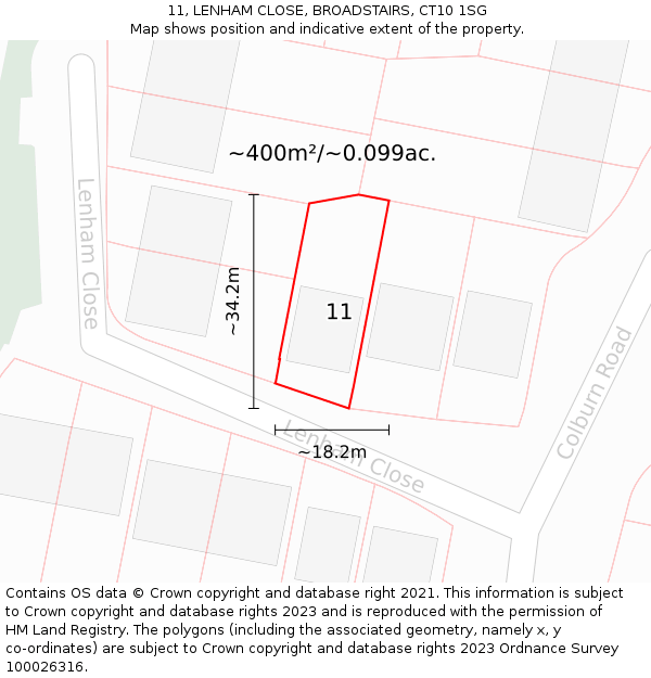 11, LENHAM CLOSE, BROADSTAIRS, CT10 1SG: Plot and title map