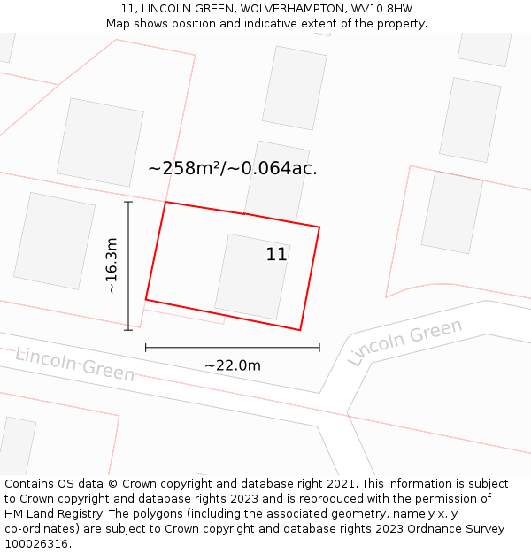 11, LINCOLN GREEN, WOLVERHAMPTON, WV10 8HW: Plot and title map