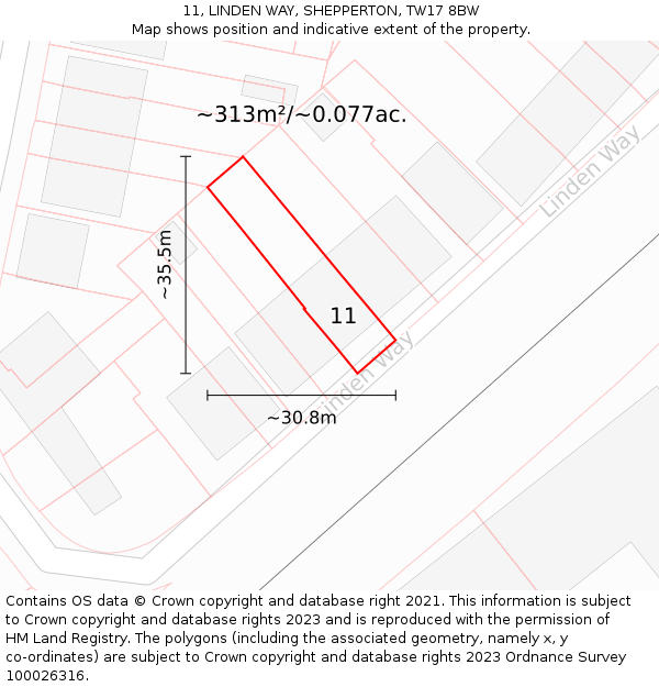 11, LINDEN WAY, SHEPPERTON, TW17 8BW: Plot and title map