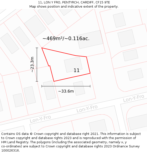 11, LON Y FRO, PENTYRCH, CARDIFF, CF15 9TE: Plot and title map