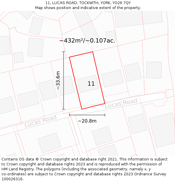 11, LUCAS ROAD, TOCKWITH, YORK, YO26 7QY: Plot and title map