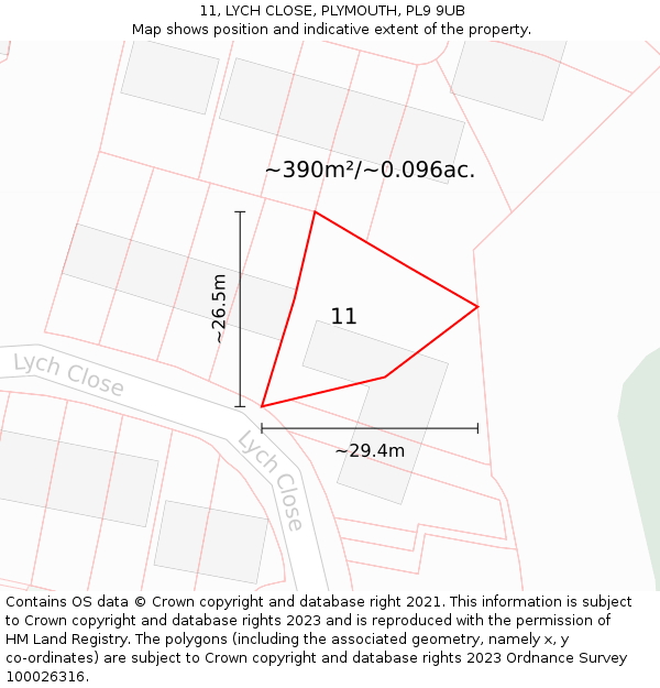 11, LYCH CLOSE, PLYMOUTH, PL9 9UB: Plot and title map