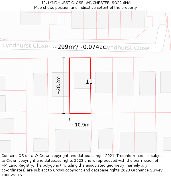 11, LYNDHURST CLOSE, WINCHESTER, SO22 6NA: Plot and title map