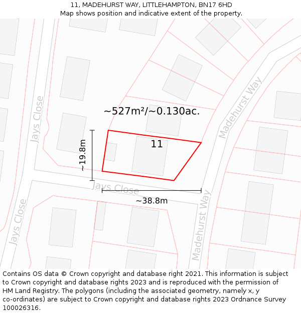 11, MADEHURST WAY, LITTLEHAMPTON, BN17 6HD: Plot and title map