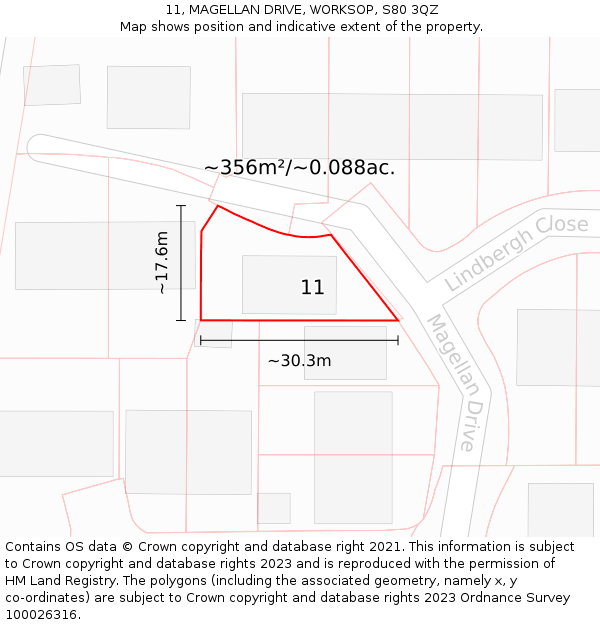 11, MAGELLAN DRIVE, WORKSOP, S80 3QZ: Plot and title map