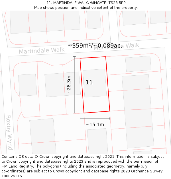 11, MARTINDALE WALK, WINGATE, TS28 5PP: Plot and title map