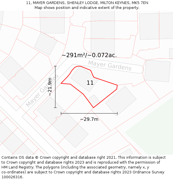 11, MAYER GARDENS, SHENLEY LODGE, MILTON KEYNES, MK5 7EN: Plot and title map