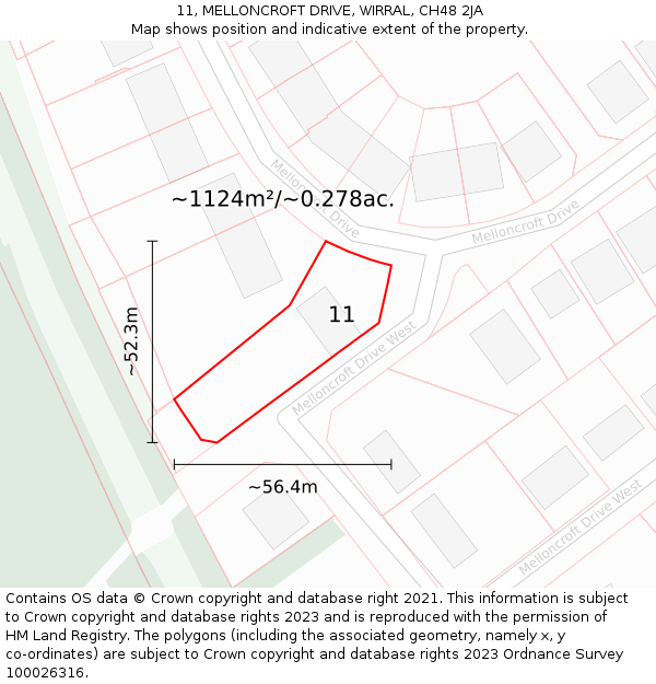 11, MELLONCROFT DRIVE, WIRRAL, CH48 2JA: Plot and title map